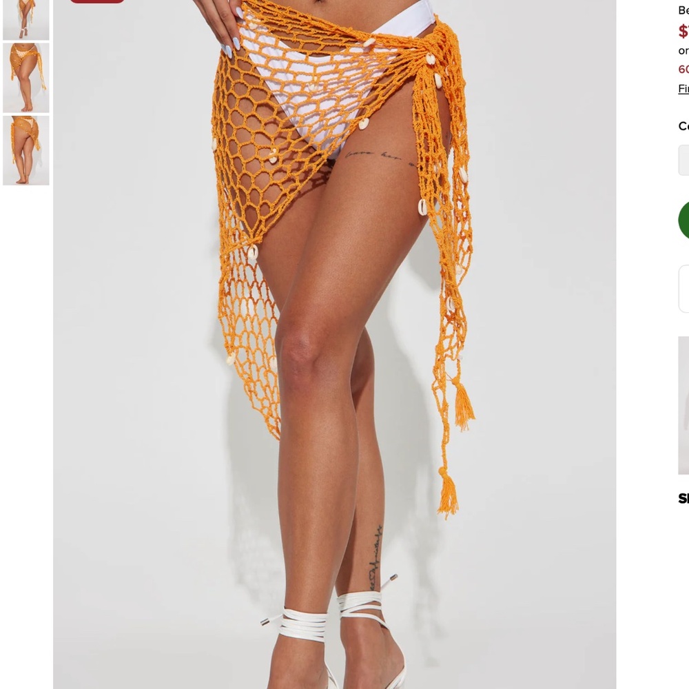 NWOT Becca Crochet Cover Up Skirt - Orange